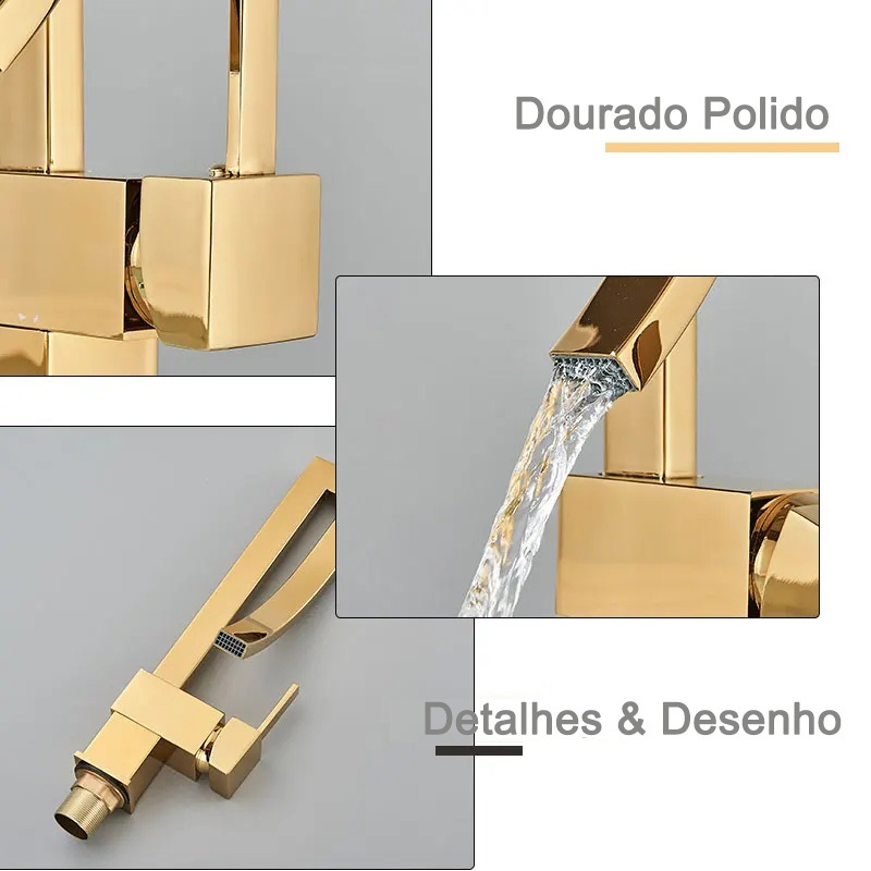Quadrada Torneira Banheiro Dourada Quente E Fria Torneira De Lavabo Armário Preto Torneira
