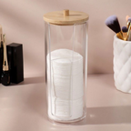 Organizador Algodão E Cotonetes Acrílico Tampa Bambu Kit