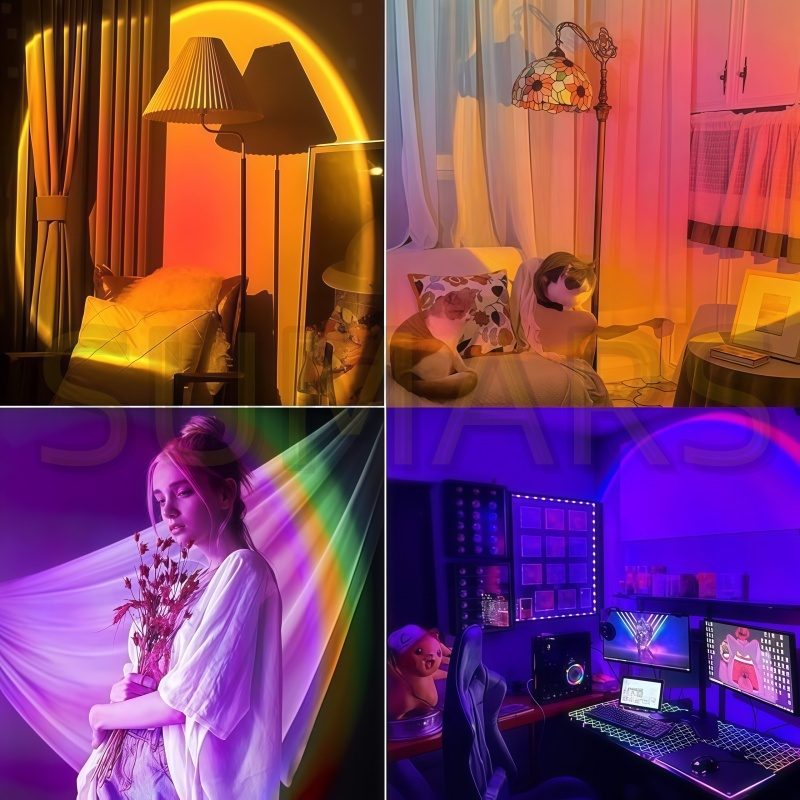 Lâmpada Pôr do Sol com Controle Remoto Luz Noturna USB 16 Cores Ajustáveis para Decoração de Quarto
