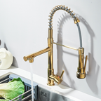 Torneira Cozinha Gourmet Monocomando Com Spray Extensor Dourado