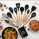 KIT 12 Peças de Utensílios Para Cozinha em Silicone e Bambu