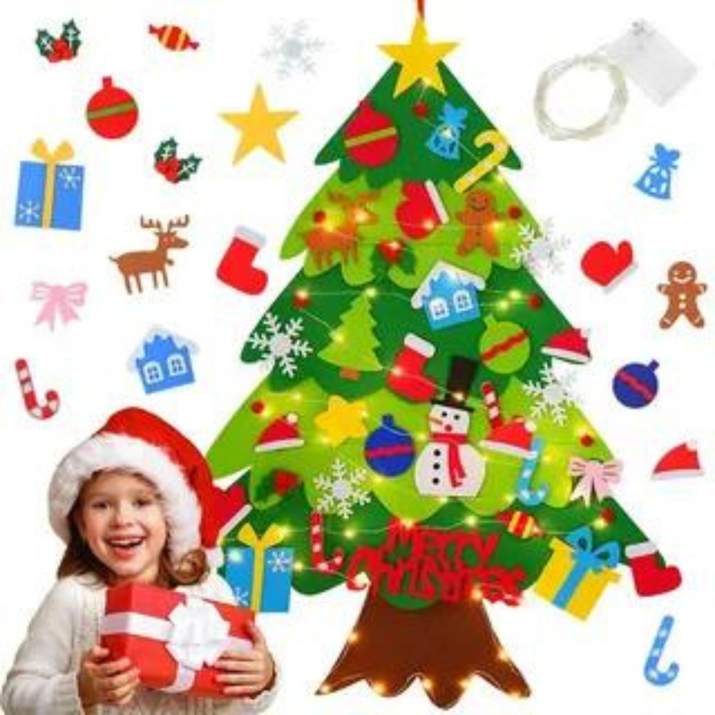 Arvore de natal de feltro velcro com led desmontável com enfeites de natal pendura na parede